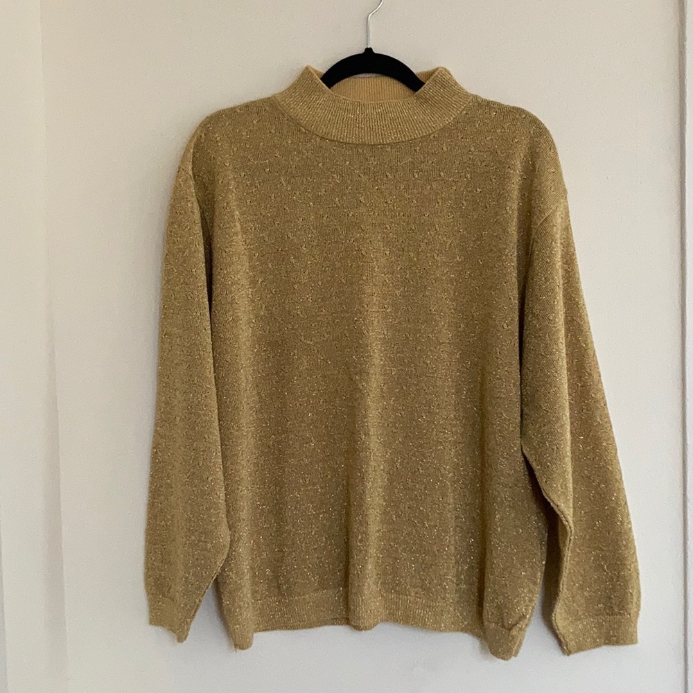 Vintage Alfred Dunner Sparkly Gold Mock Neck Long Sleeve Sweater Size 2X